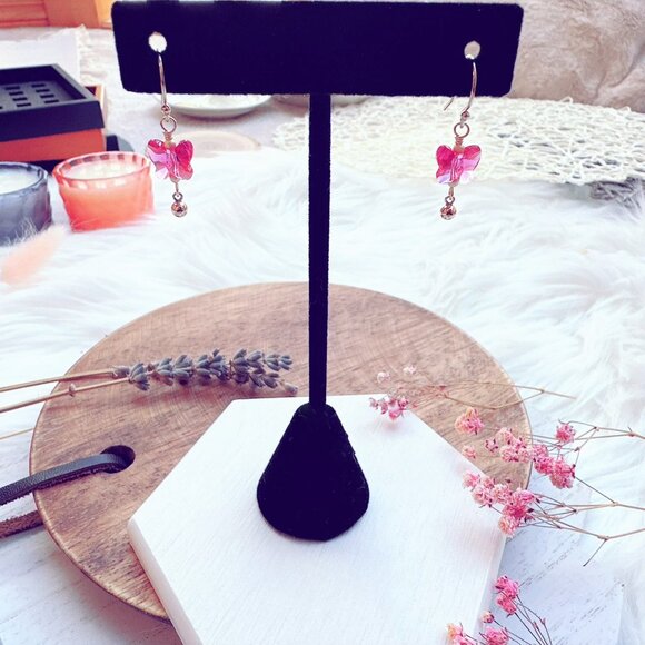 Cute Crystal Butterfly Earrings with Mini Bead Charm | Handmade in BC - Picture 4 of 4